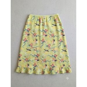 Vintage Loco Lindo Lime Green Tropical Hula Dancer Tiki Crepe Midi Skirt
